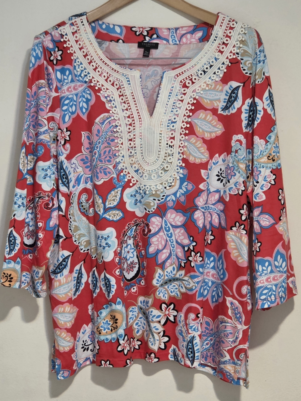 Talbots Paisley Embroidered V-Neck Top